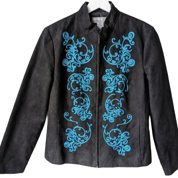 BIRCH HILL Black and Blue Embroidered Open Front - Picture 1 of 5